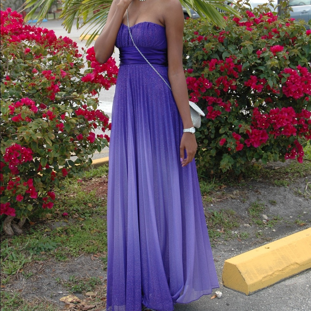 Speechless Strapless Metallic Empire-Waist Gown